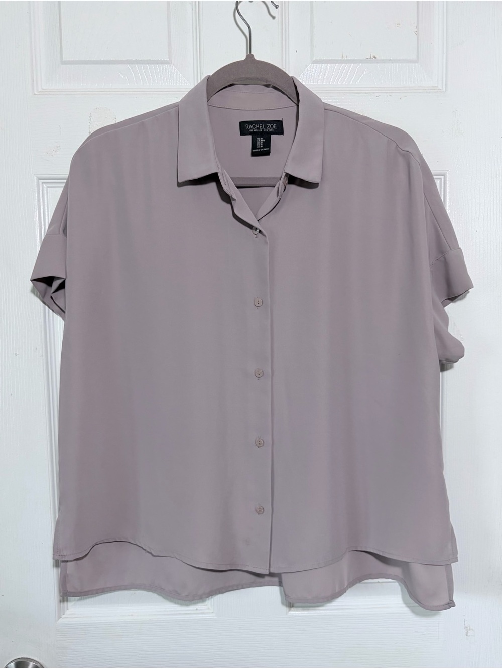 Rachel Zoe‎ Dusty Lilac Short Sleeve Button Blouse Sz M